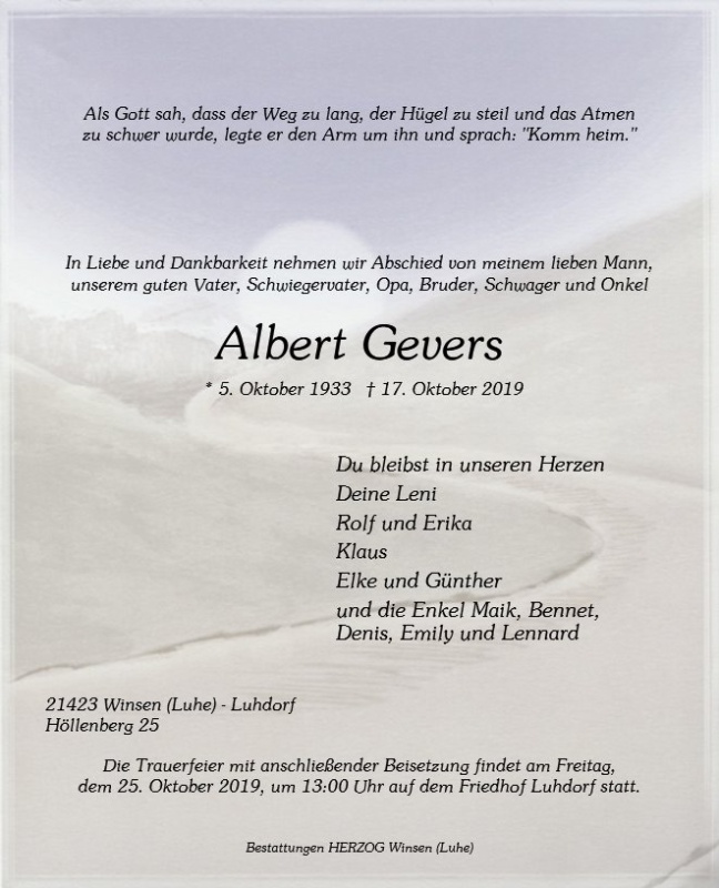 Erinnerungsbild für Albert Gevers